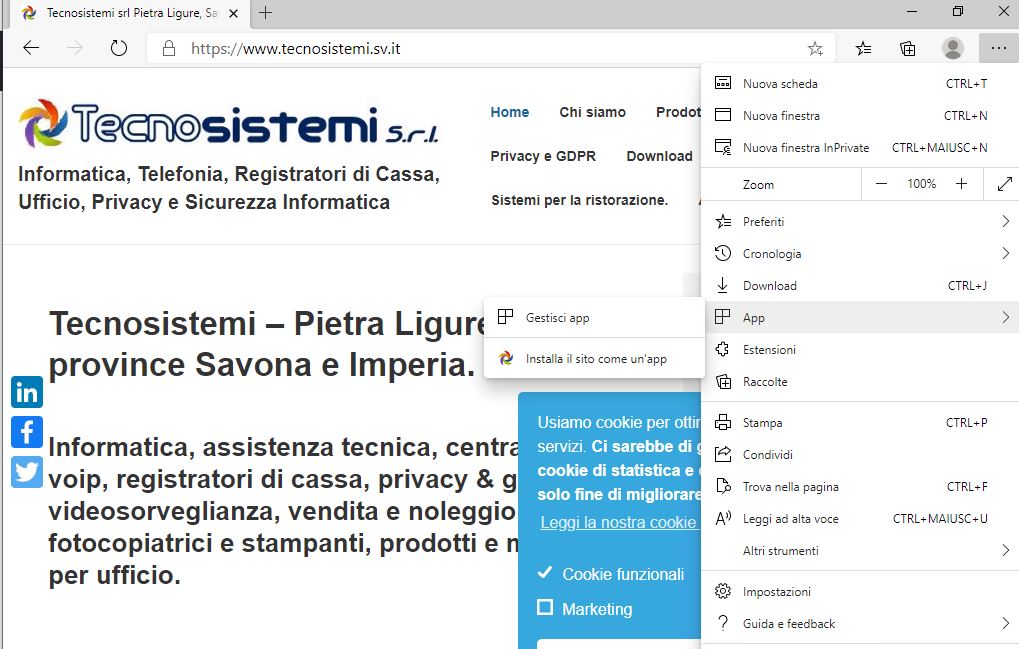 scegliere di installare il sito web come un'app