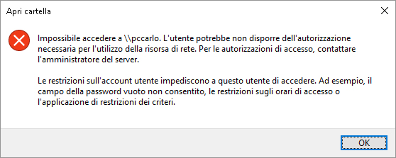 Windows 10 non accede più ad alcune condivisioni di rete