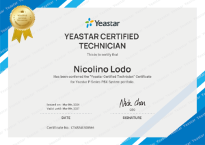Certificato Yeastar Certified Technician P-Series
